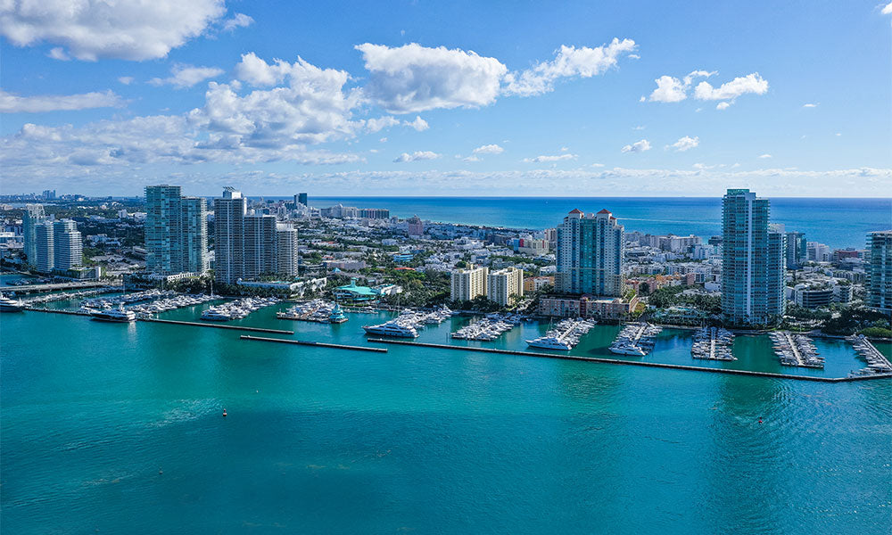 Aerial view of the Miami Beach Marina in South Beach