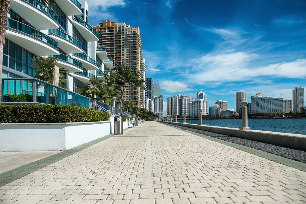 Seafront near luxury buildings and skyscrapers in Brickell
