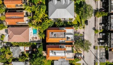 Aerial drone shot of a residential community in South Florida