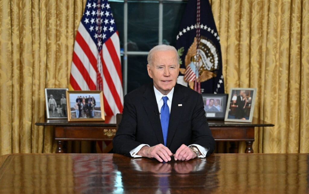Outgoing U.S. President Joe Biden delivers a farewell address to the nation from the Oval Office