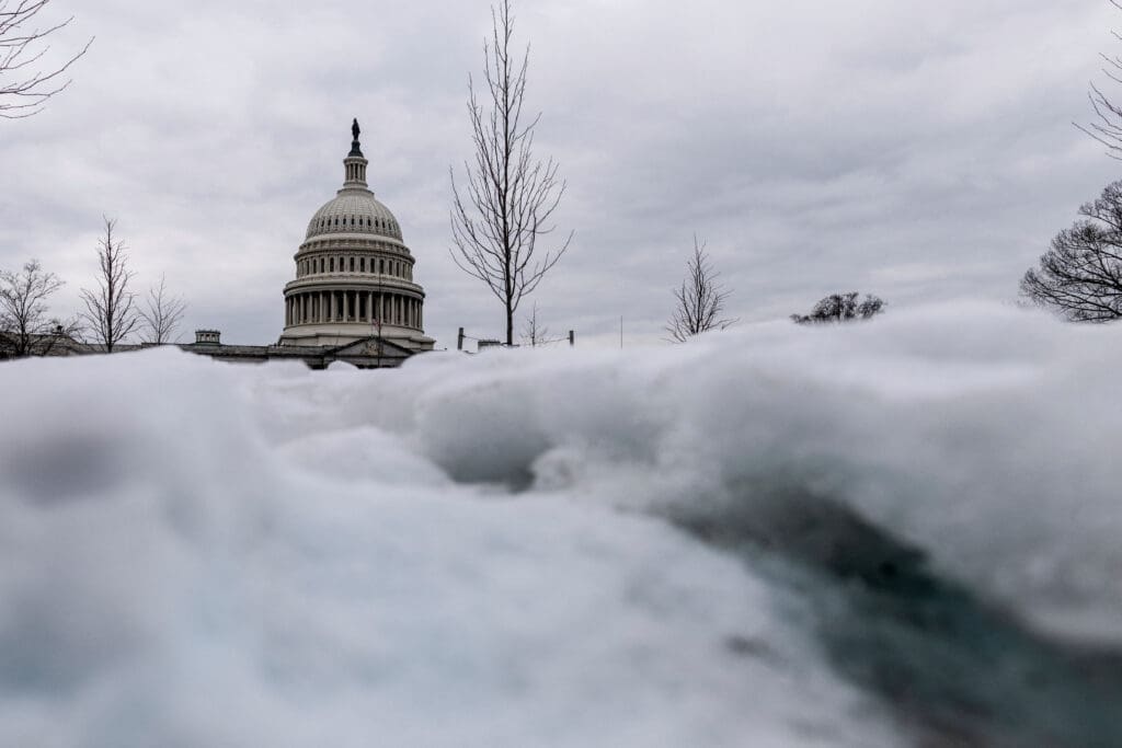 A view shows snow at the Capitol ahead of Trump's inauguration, in Washington