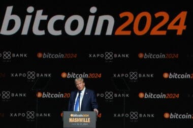 Republican presidential nominee Donald Trump attends the crypto conference in Nashville