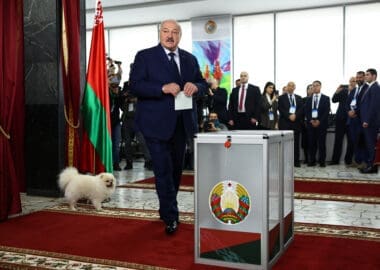 Belarusian President Alexander Lukashenko votes during the presidential election in Minsk