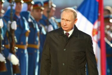 Belgrade, Serbia - January 17, 2019 Vladimir Putin, the President of Russia attending press conference