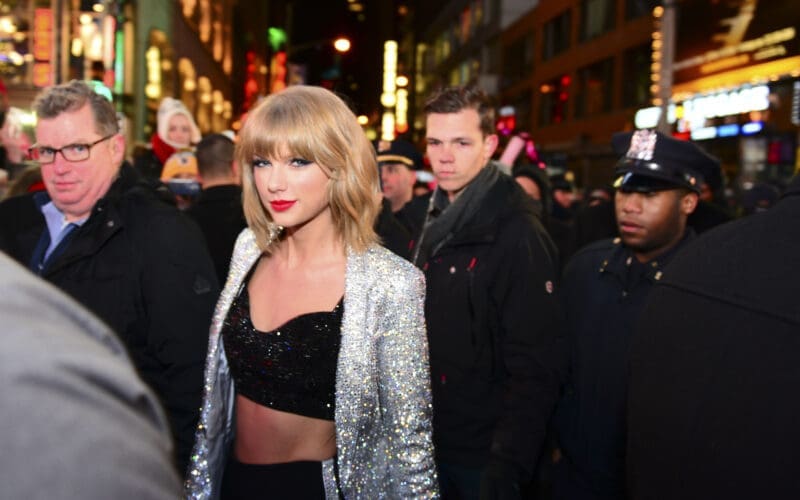 NEW YORK CITY - DECEMBER 31 2014 more than one million celebrants marked the new year in Times Square. Singer Taylor Swift arrives to perform just before midnight