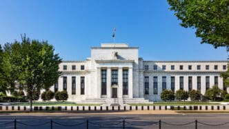 Daytime front view of the Federal Reserve Building in Washington DC