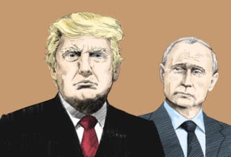 Donald Trump and Vladimir Putin. Portrait Drawing Illustration. July 11, 2018