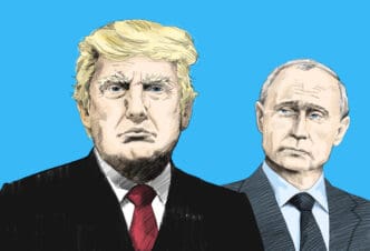 Donald Trump and Vladimir Putin. Portrait Drawing Illustration. July 11, 2018
