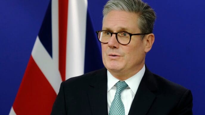 European Commission President Ursula von der Leyen and British Prime Minister Keir Starmer address the media, in Brussels, Belgium October 2, 2024.