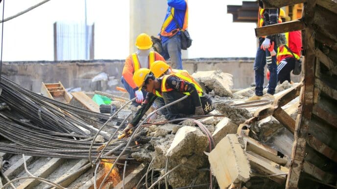 Mandalay, Myanmar - 28 Mar 2025. An earthquake hit the city center, causing buildings to collapse. Rescuers are helping the injured. By Shutterstock.com - Somkanae Sawatdinak