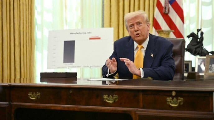 US President Donald Trump speaks from the Oval Office of the White House in Washington, DC, on March 7, 2025.