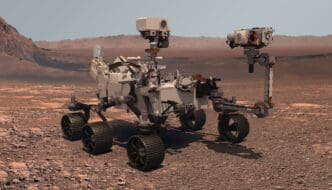 The Perseverance rover deploys its equipment against the backdrop of a true Martian landscape
