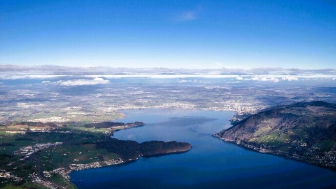 High angle shot of Lake Zug in Switzerland