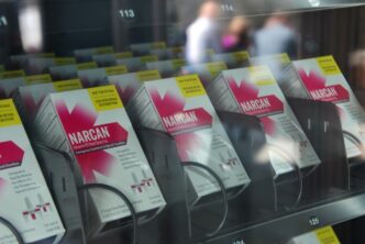 Littleton New Hampshire - April 9 2024 The first Naloxone vending machine in New Hampshire distributes doses of Naloxone, best known by the brand name Narcan