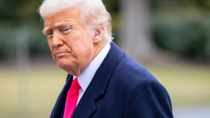 WASHINGTON – Feb 22, 2025. President Donald Trump arrives at the White House South Lawn on Marine One after his visit to CPAC.