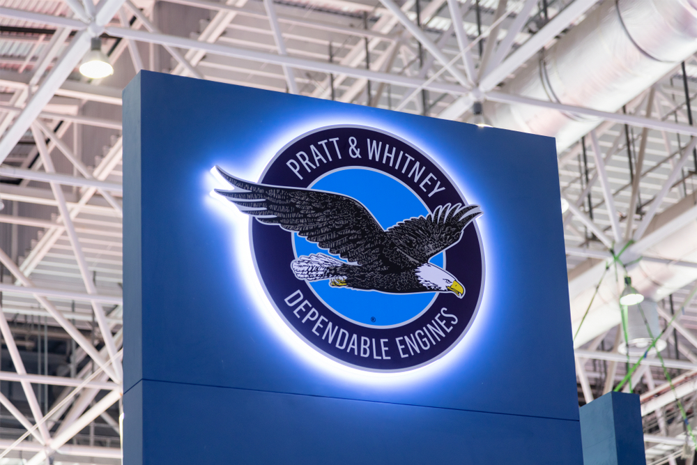 ZHUHAI, CHINA- NOVEMBER 7, 2018: PRATT & WHITNEY sign is seen during the 12th China International Aviation and Aerospace Exhibition, also known as Airshow China 2018.