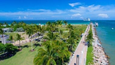 An aerial perspective of South Pointe Park in Miami South Beach
