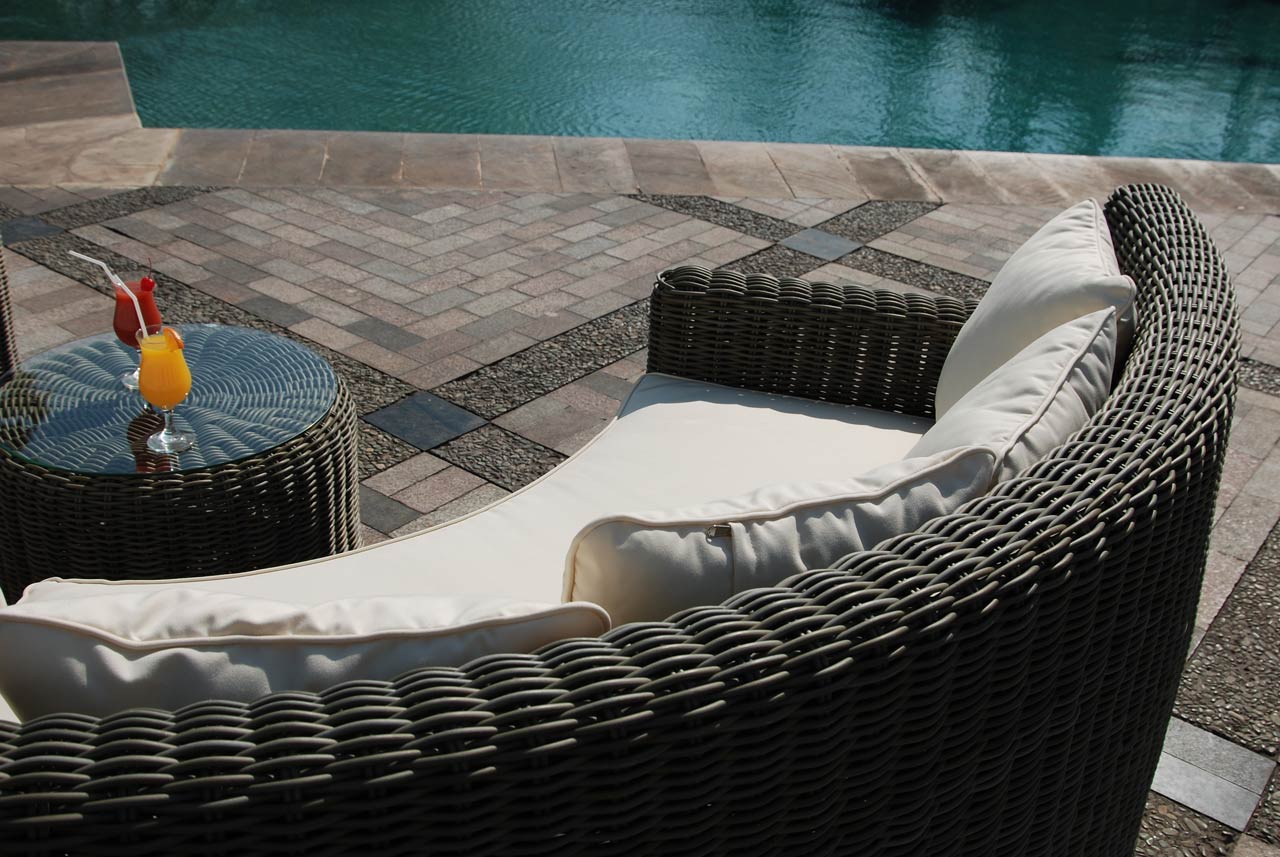 Rattan sofa and table with cocktails