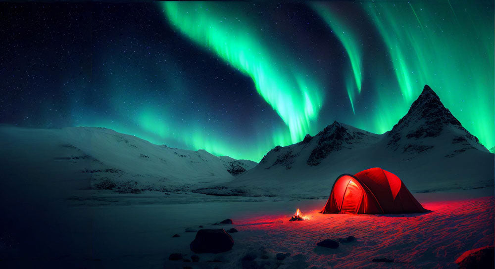 Tent with aurora borealis in the sky - Iceland